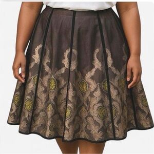Apostrophe baroque silky, black trim a-line circle skirt size 18